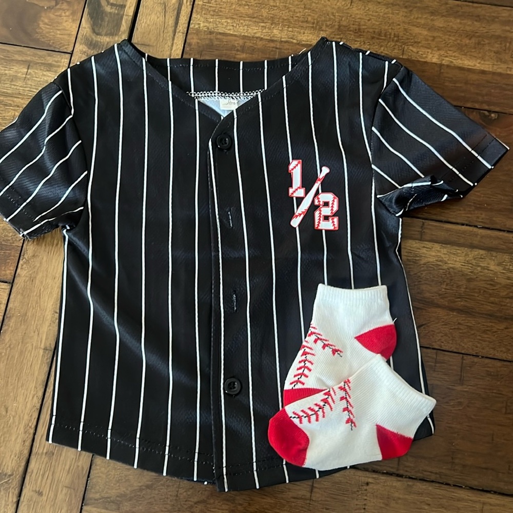 Half way to first pin stripe jersey